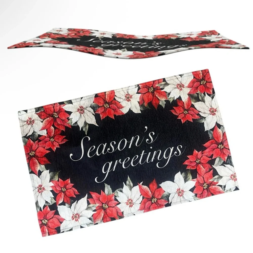 (Pick) 1 Season's Greetings Holiday Doormat - Red & White Poinsettia